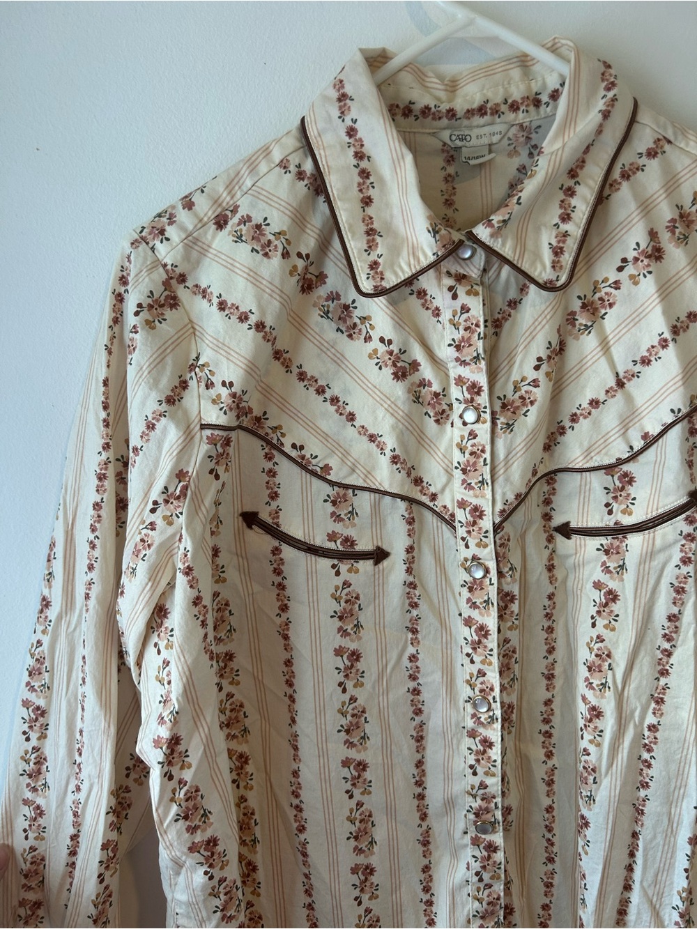 Cato Cream Floral Stripe Western Button-Front Shirt